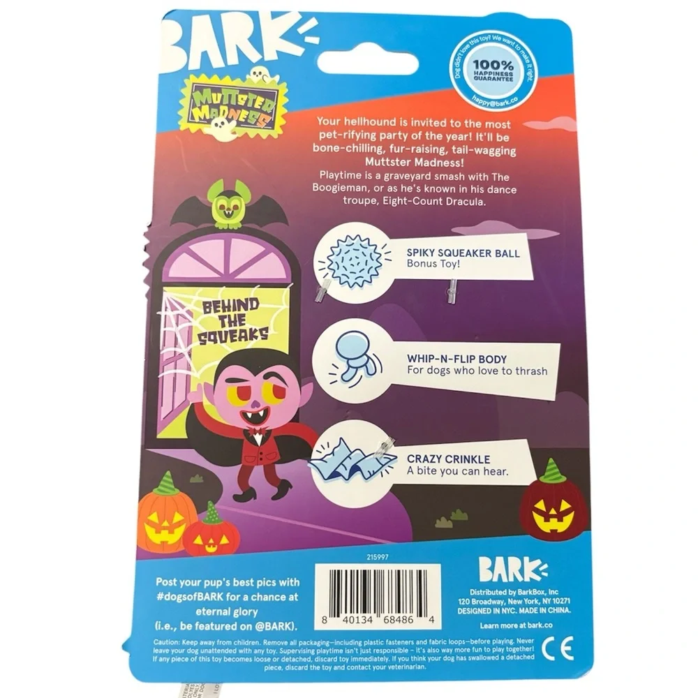 Bark Box Dog Toys Halloween Muttster Madness,‎ The Boogieman Vampire Spikey Ball